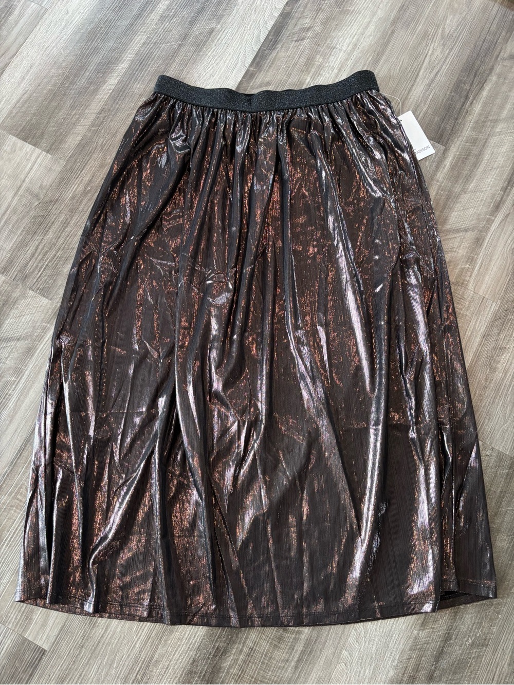 New Metallic Brown & Black Midi Skirt - Size Large